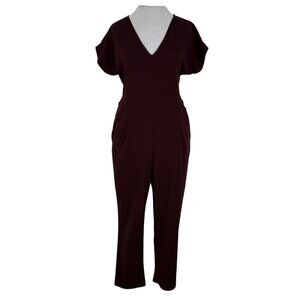 Express Womens Burgundy V-Neck Jumpsuit With Tie Waist Size M